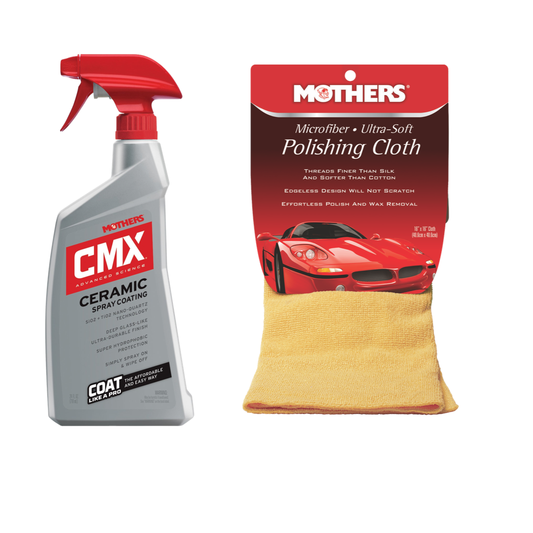 Mother's 01024/155200 CMX Ceramic Spray 24 oz. and Mother's Microfiber Ultra-Soft Polishing Cloth