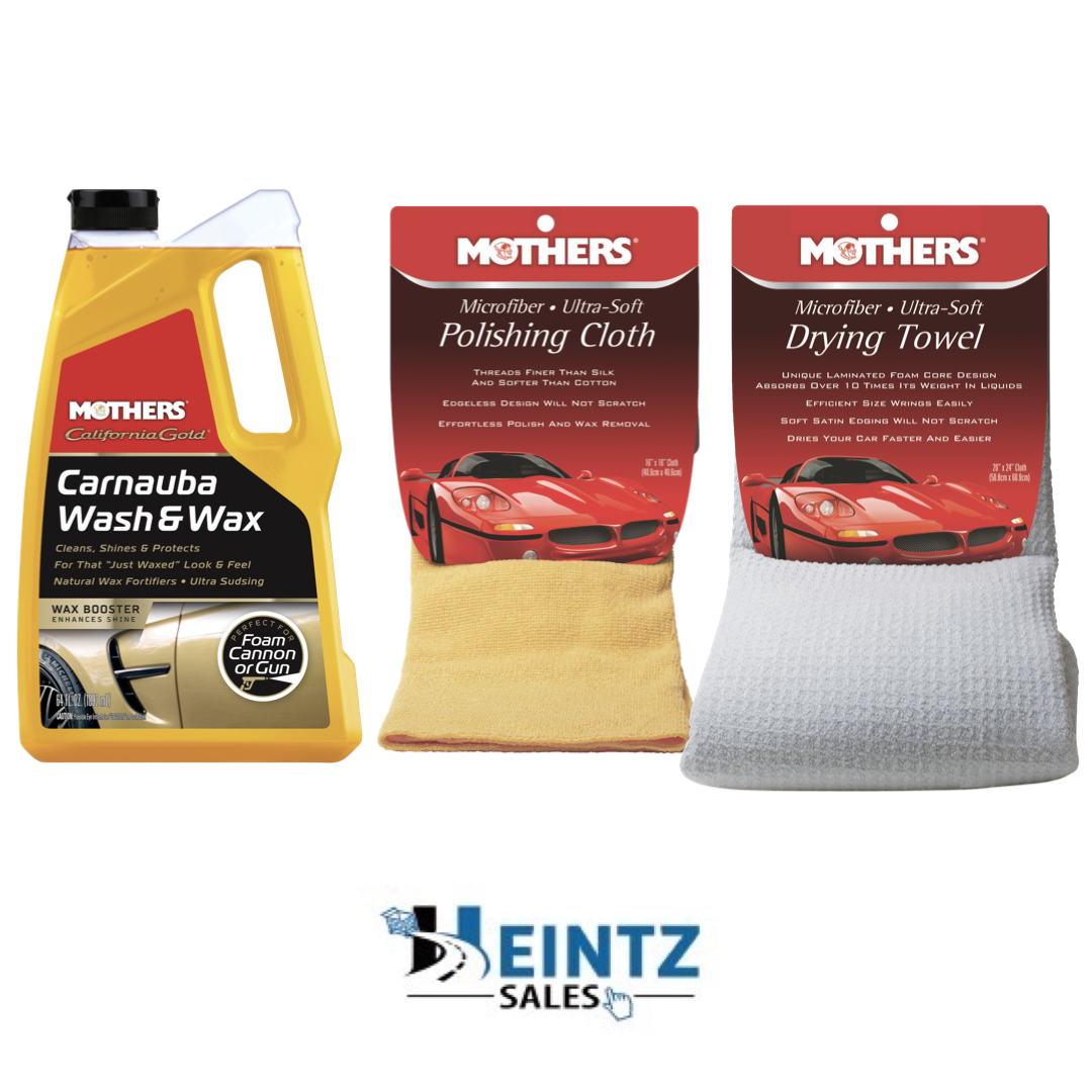 MOTHERS 05674+155200+155300 Carnauba Wash & Wax W/Polishing Cloth & Drying Towel