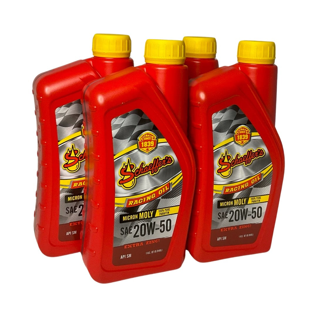 Schaeffer's 0191-012S - 4 Pack Micron Moly Racing Oil 20W-50 Extra Zinc - 1 qt. ea.