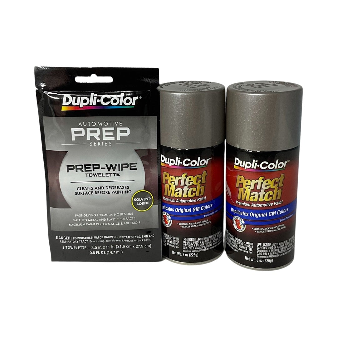 Dupli-Color BGM0490 2 Pack + Prep Wipe Bundle - GM Pewter Metallic Perfect Match Automotive Spray Paint - 8 oz. cans with Prep Wipe (3 Items)