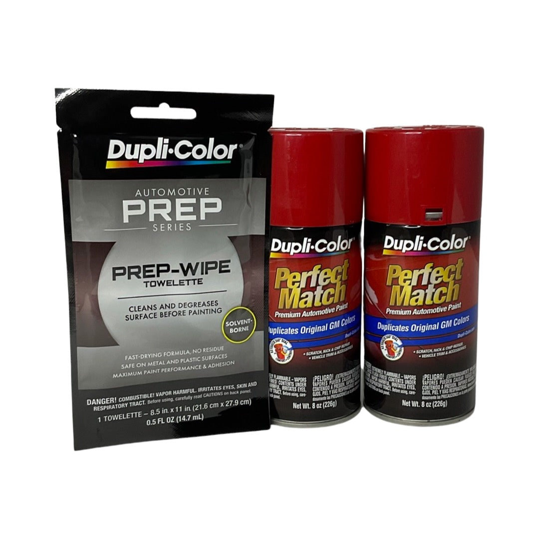 Dupli-Color BGM0519 2 Pack + Prep Wipe Bundle - GM Victory Red Perfect Match Automotive Spray Paint - 8 oz. cans with Prep Wipe (3 Items)