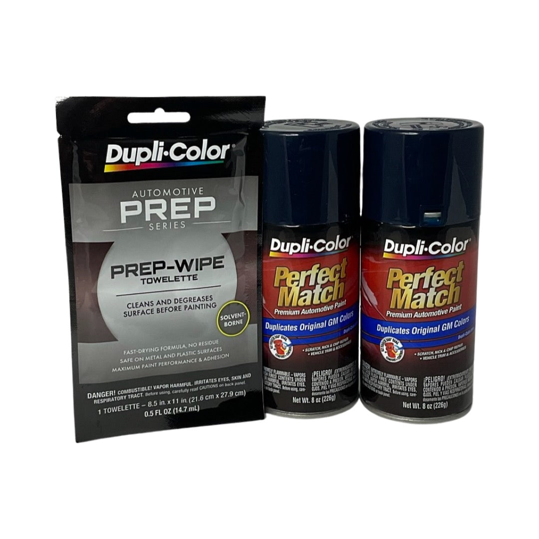 Dupli-Color BGM0541 2 Pack + Prep Wipe Bundle - GM Dark Blue Perfect Match Automotive Spray Paint - 8 oz. cans with Prep Wipe (3 Items)