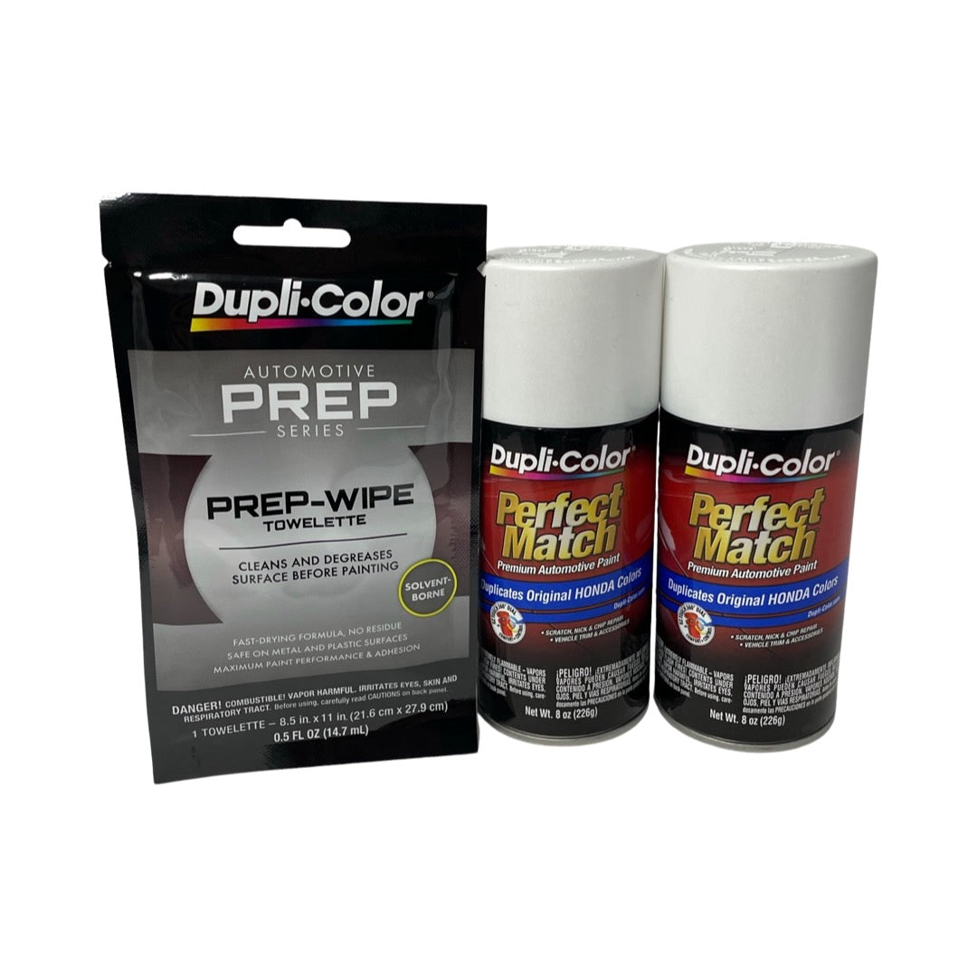 Dupli-Color BHA0994 2 Pack + Prep Wipe Bundle - Honda White Diamond Perfect Match Automotive Spray Paint - 8 oz. cans with Prep Wipe (3 Items)