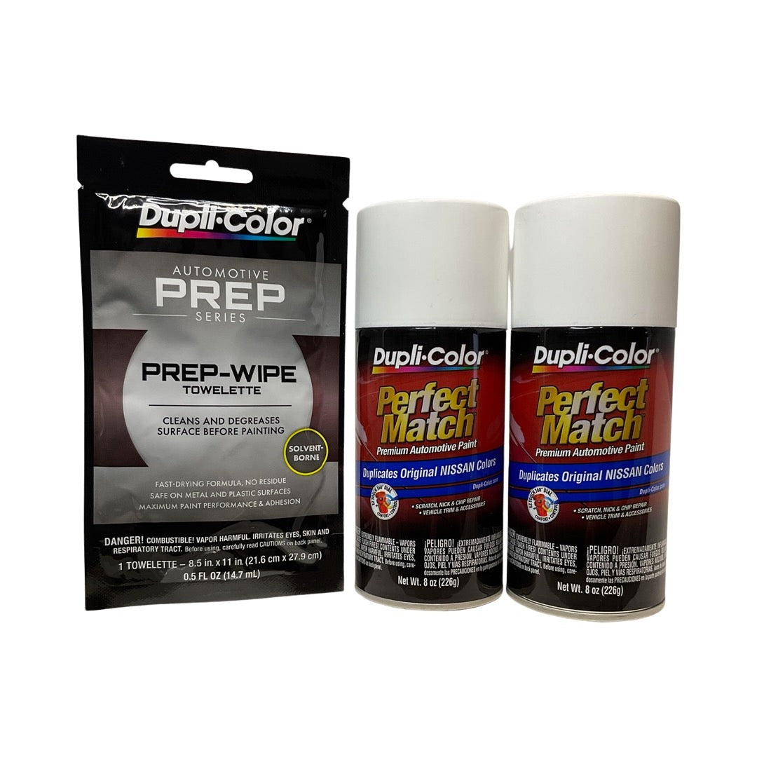 Dupli-Color BNS0583 2 Pack + Prep Wipe Bundle - Nissan Coud White Perfect Match Automotive Spray Paint - 8 oz. cans with Prep Wipe (3 Items)