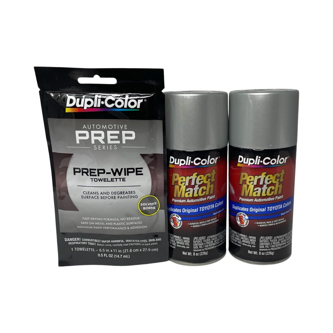 Dupli-Color BTY1602 2 Pack + Prep Wipe Bundle - Toyota Lunar Mist Perfect Match Automotive Spray Paint - 8 oz. cans with Prep Wipe (3 Items)