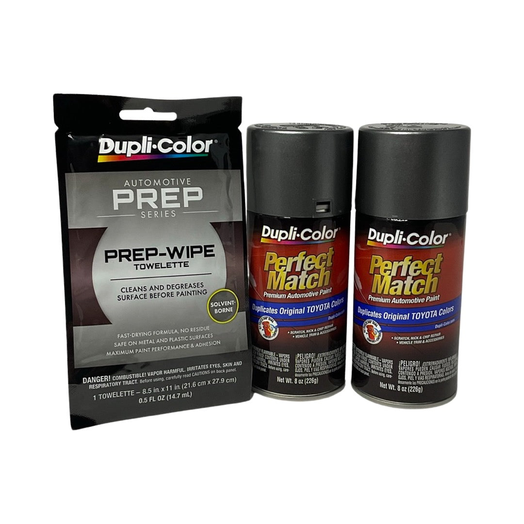 Dupli-Color BTY1614 2 Pack + Prep Wipe Bundle - Toyota Phantom Grey Pearl Perfect Match Automotive Spray Paint - 8 oz. cans with Prep Wipe (3 Items)