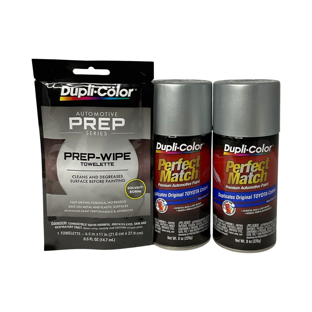 Dupli-Color BTY1616 2 Pack + Prep Wipe Bundle - Toyota Silver Streak Mica Perfect Match Automotive Spray Paint - 8 oz. cans with Prep Wipe (3 Items)