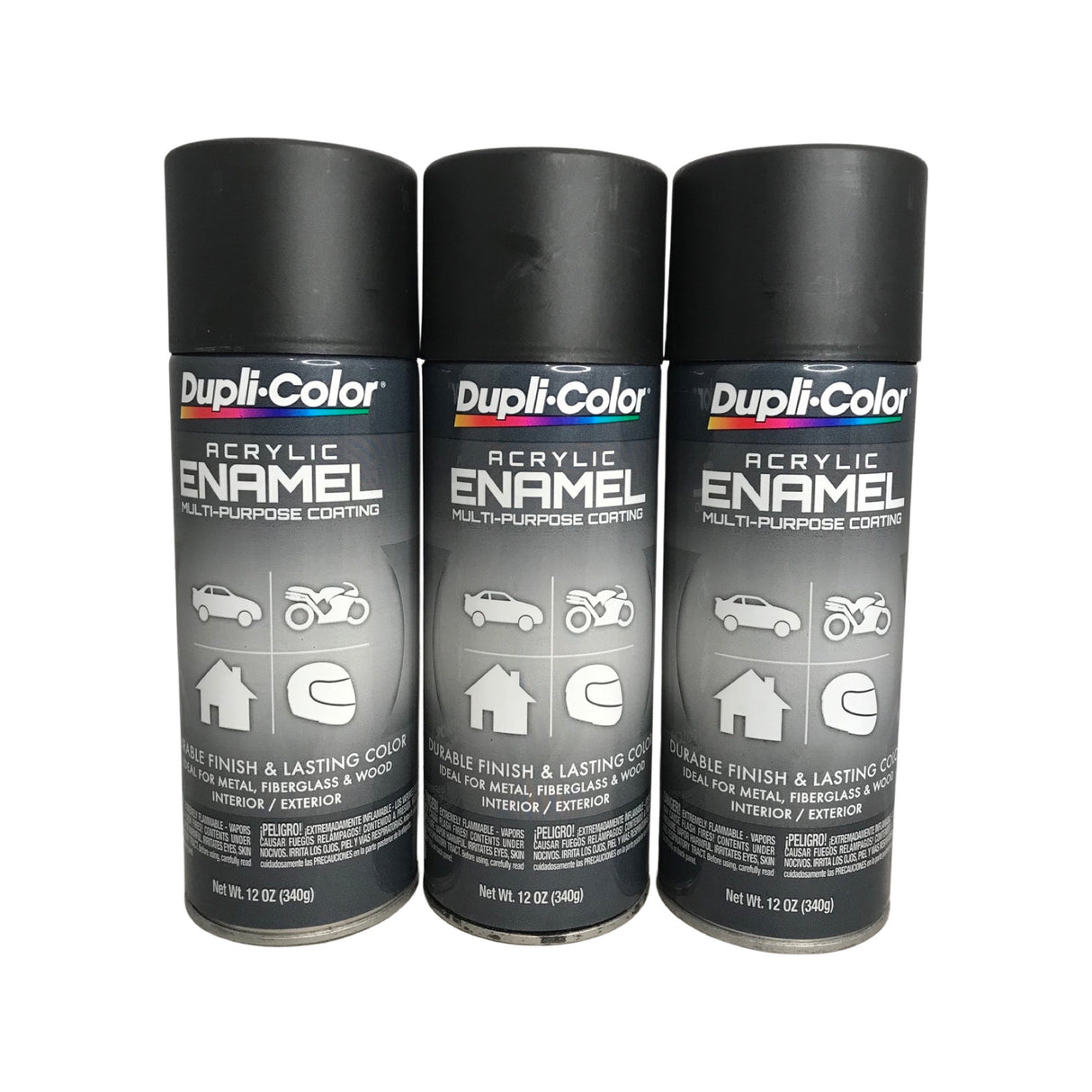 Dupli-Color DA1603 - 3 Pack Semi-Gloss Black Multi-Purpose Acrylic Enamel Paint - 12 oz. ea.