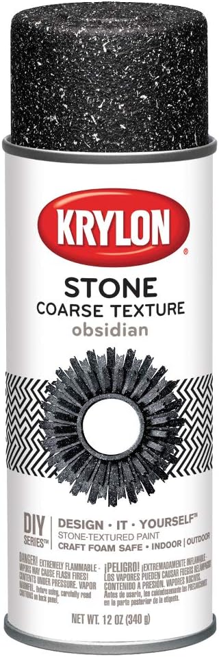Krylon 18212 Coarse Stone Texture Finish Spray Paint, Obsidian - 12 oz