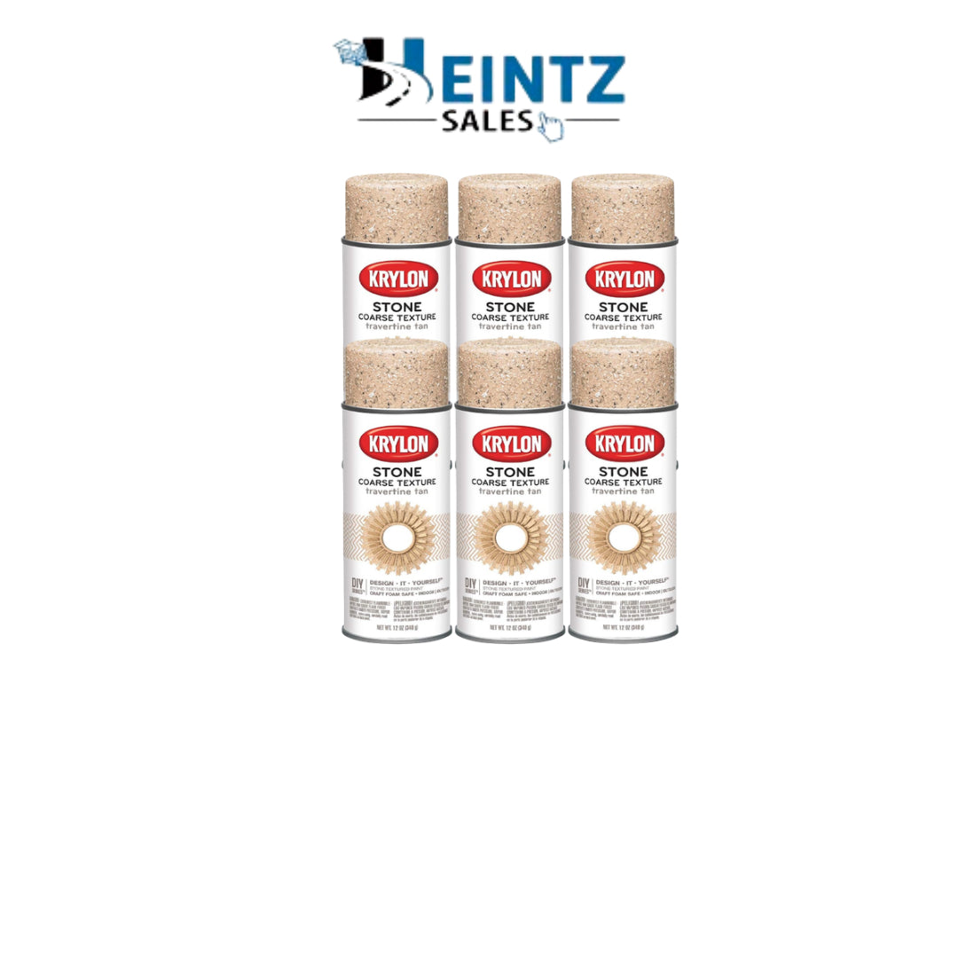 Krylon Coarse Stone Texture Finish Spray Paint Travertine Tan 12 Ounce - 6 Pack