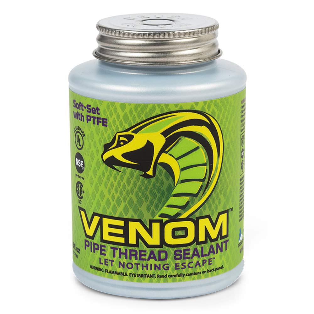 Venom VM08 ProGrade Soft-Set PTFE Pipe Thread Sealant 8oz with Brush Applicator Cap