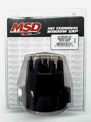 MSD 84333 BLACK Distributor Cap + Wire Retainer for Chevy V8 HEI-Brass Terminals