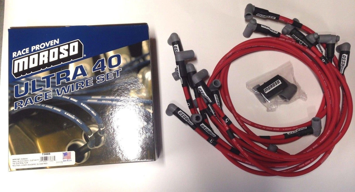 Moroso 73686 Ultra 40 Unsleeved Spark Plug Wire Set Small Block Chevy, 8.65mm