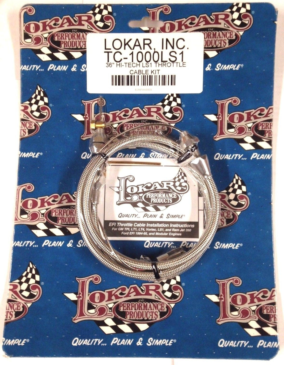 Lokar TC-1000LS1 Hi-Tech 36" LS1 Throttle Cable Kit, Braided Stainless Steel