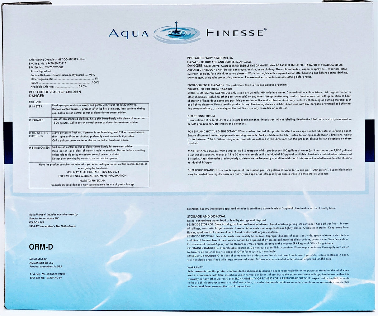 AquaFinesse Hot Tub and Spa Water Care System Granular Sanitizer Dichlor Powder