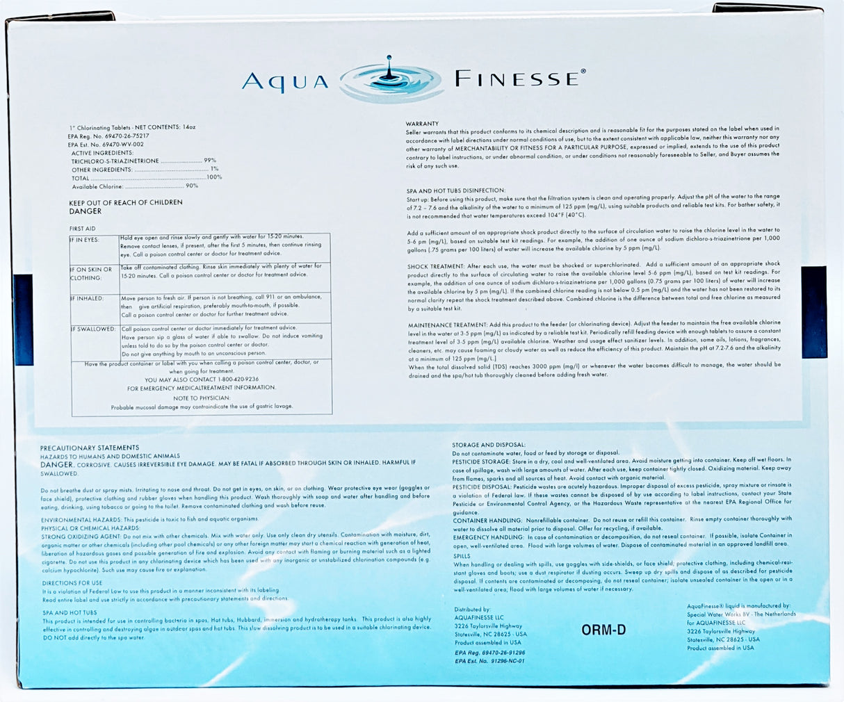 AquaFinesse Hot Tub and Spa Water Care System Trichlor Tablets - 3-5 Month Supply