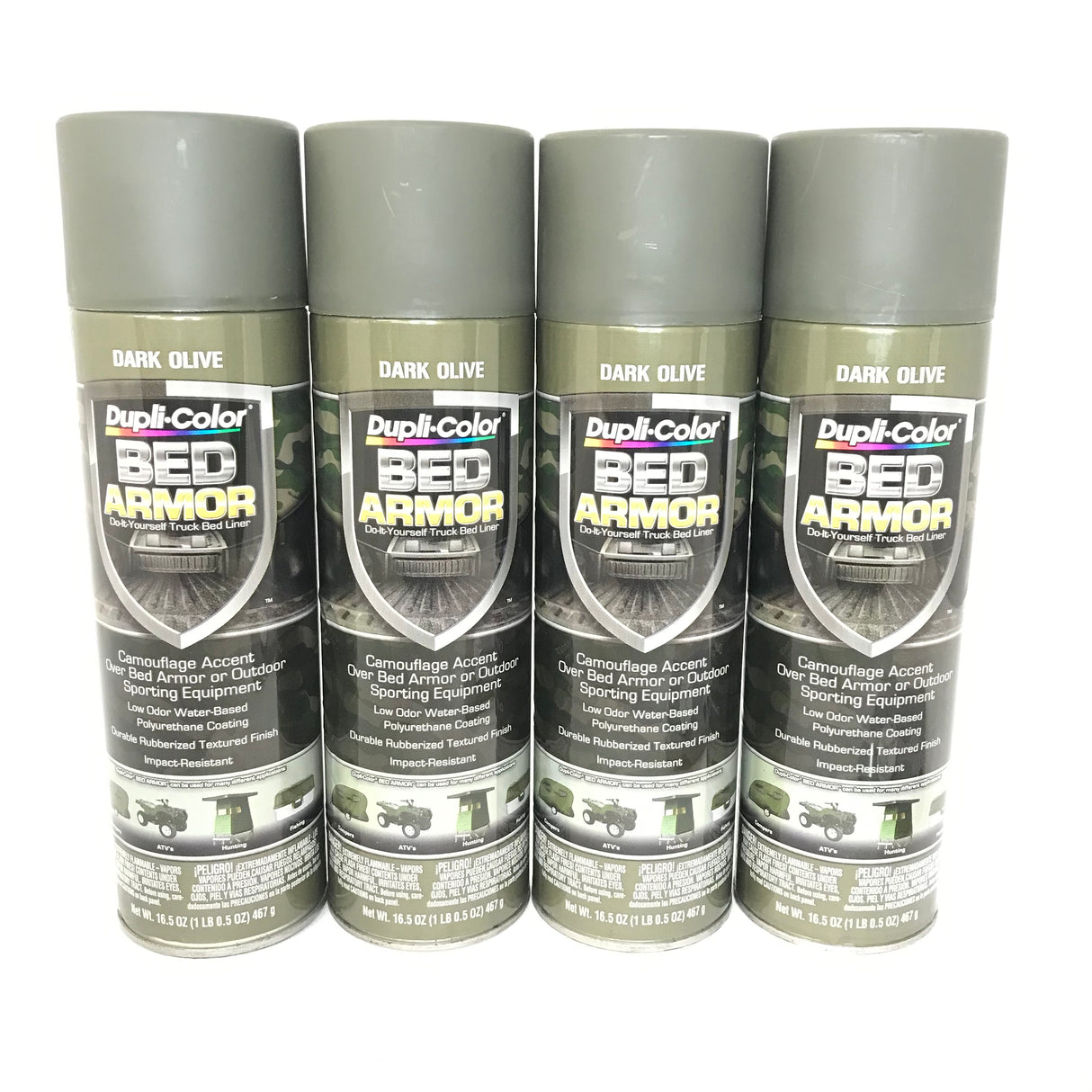 Duplicolor BAA2020-4 PACK Dark Olive Camouflage Bed Armor - Rubberized Textured Finish - Low Odor - Water Based - Durable - 16.5 oz
