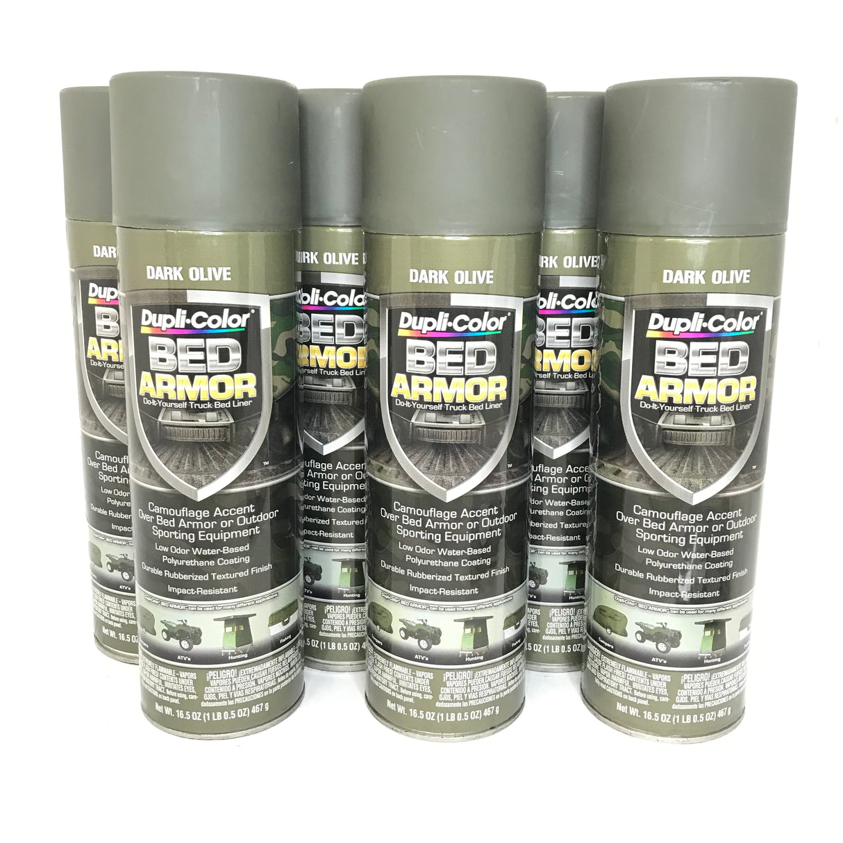 Duplicolor BAA2020-6 PACK Dark Olive Camouflage Bed Armor - Rubberized Textured Finish - Low Odor - Water Based - Durable - 16.5 oz