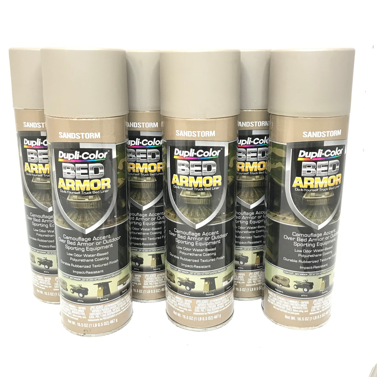 Duplicolor BAA2030-6 PACK Sandstorm Camouflage Bed Armor - Rubberized Textured Finish - Low Odor - Water Based - Durable - 16.5 oz