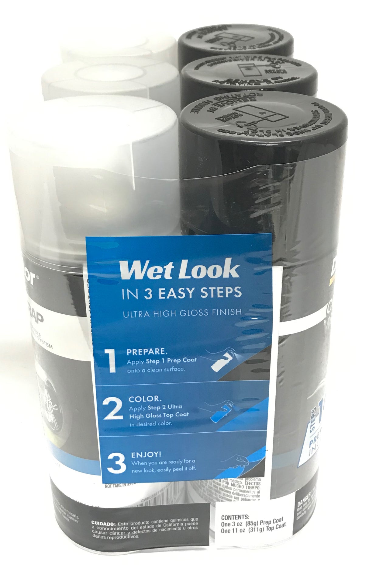 Duplicolor CWRC880 & 887 - 3 Pack Wet Look Custom Wrap Kit Onyx Black and Prep Coat - 11oz