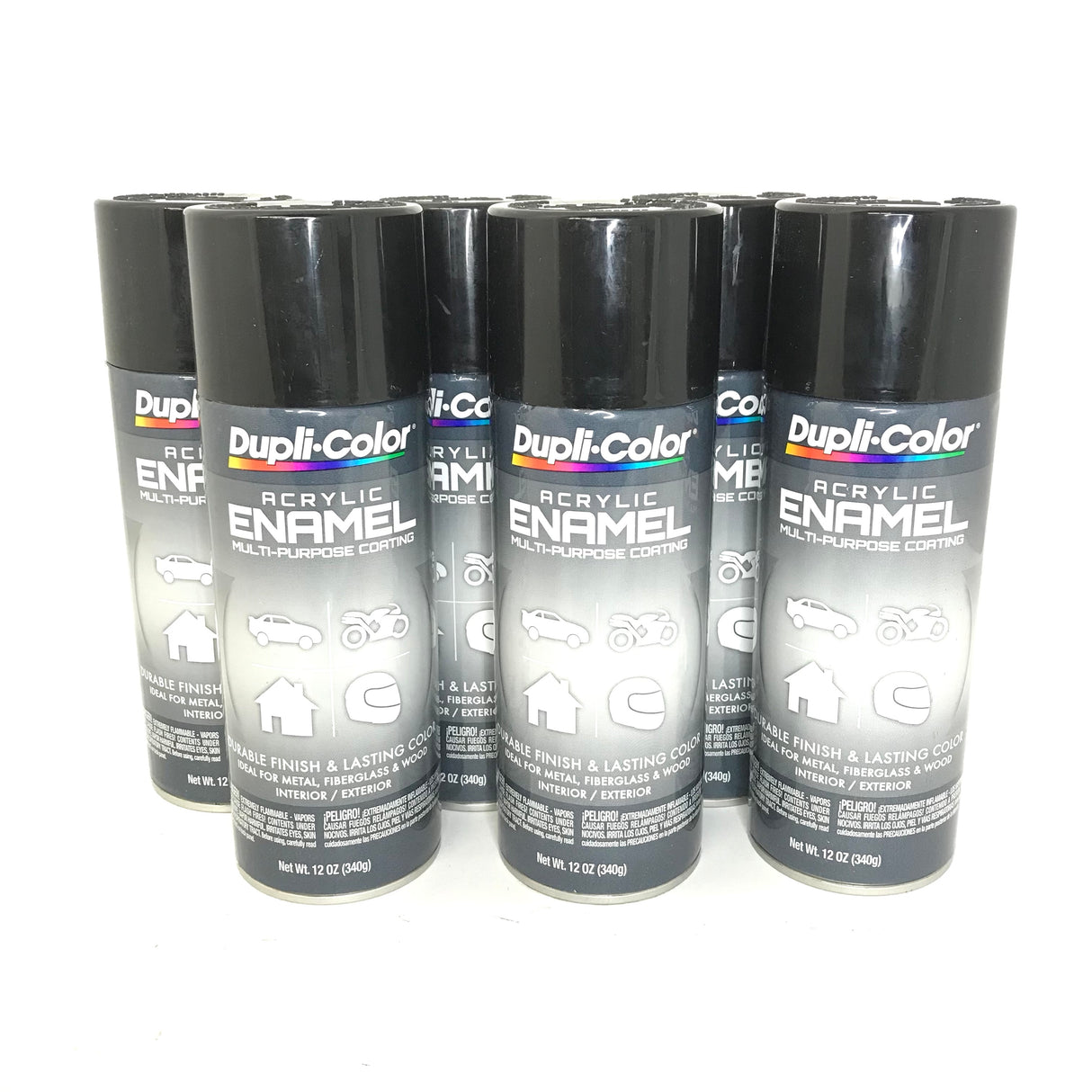 Dupli-Color DA1600 - 6 Pack Gloss Black Acrylic Enamel Multi-Purpose Coating - 12 oz. ea.