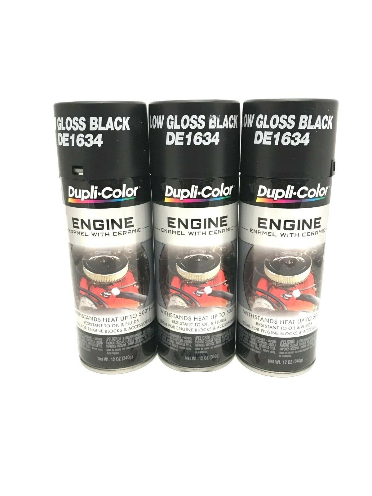 Duplicolor DE1634-3 Pack Engine Enamel with Ceramic Low Gloss Black Color - 12 oz