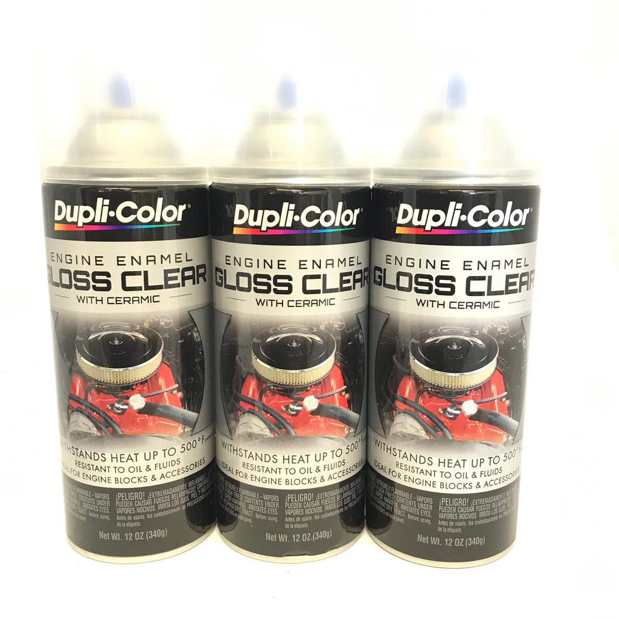 Duplicolor DE1636-3 PACK Engine Enamel with Ceramic Gloss Clear color - 12 oz Aerosol Can