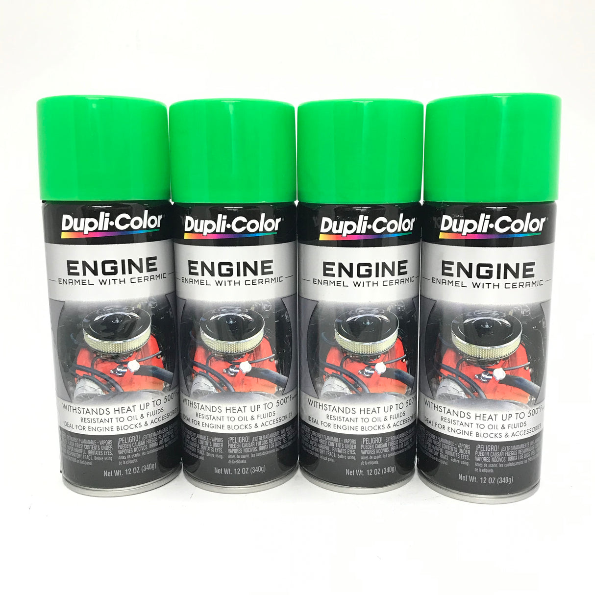 Duplicolor DE1641-4 PACK Engine Enamel with Ceramic Grabber Green color - 12 oz Aerosol Can