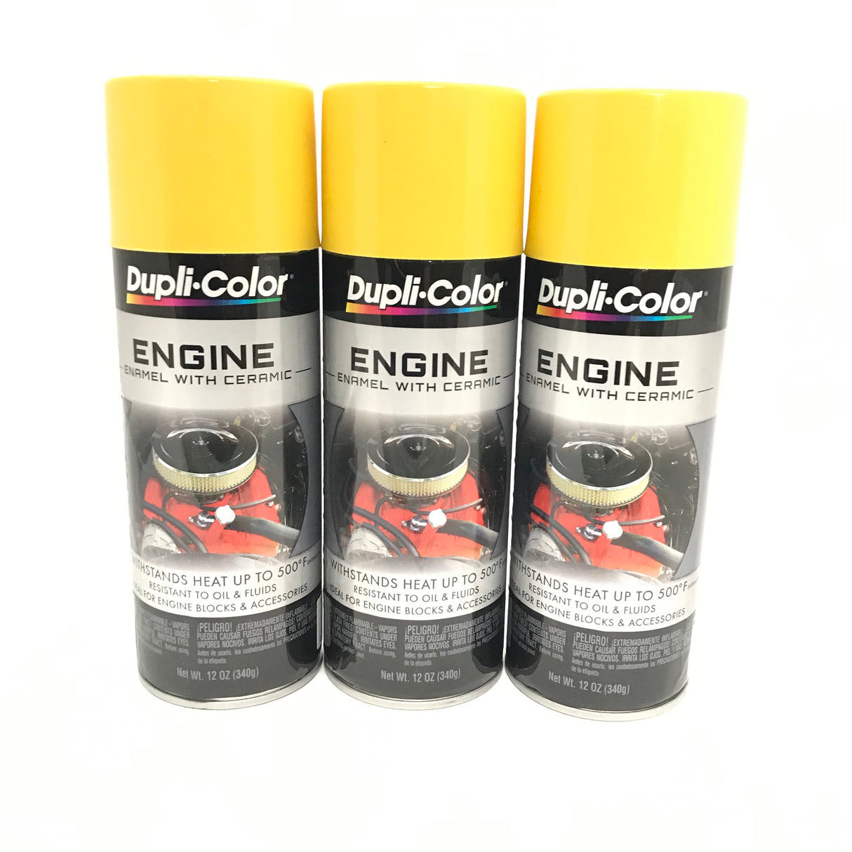 Duplicolor DE1642-3 PACK Engine Enamel with Ceramic Daytona Yellow Color - 12 oz Aerosol Can