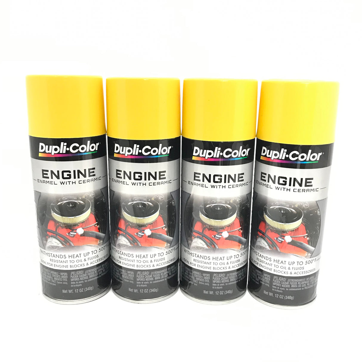 Duplicolor DE1642-4 PACK Engine Enamel with Ceramic Daytona Yellow Color - 12 oz Aerosol Can