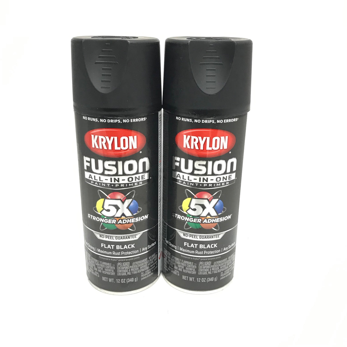KRYLON 2728-2 PACK FLAT BLACK All-In-One Fusion Paint & Primer - No-Peel - 12 oz Aerosol