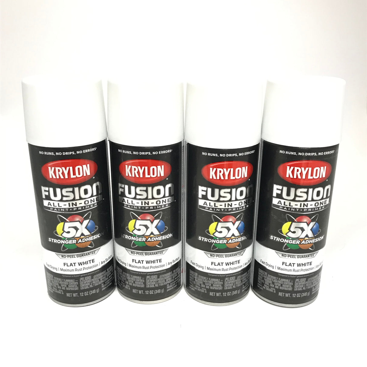 KRYLON 2730-4 PACK FLAT WHITE All-In-One Fusion Paint & Primer - No-Peel - 12 oz Aerosol