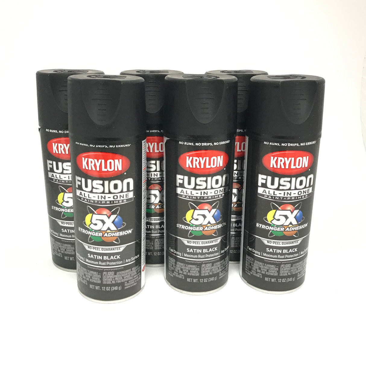 KRYLON 2732-6 PACK SATIN BLACK All-In-One Fusion Paint & Primer - No-Peel - 12 oz Aerosol