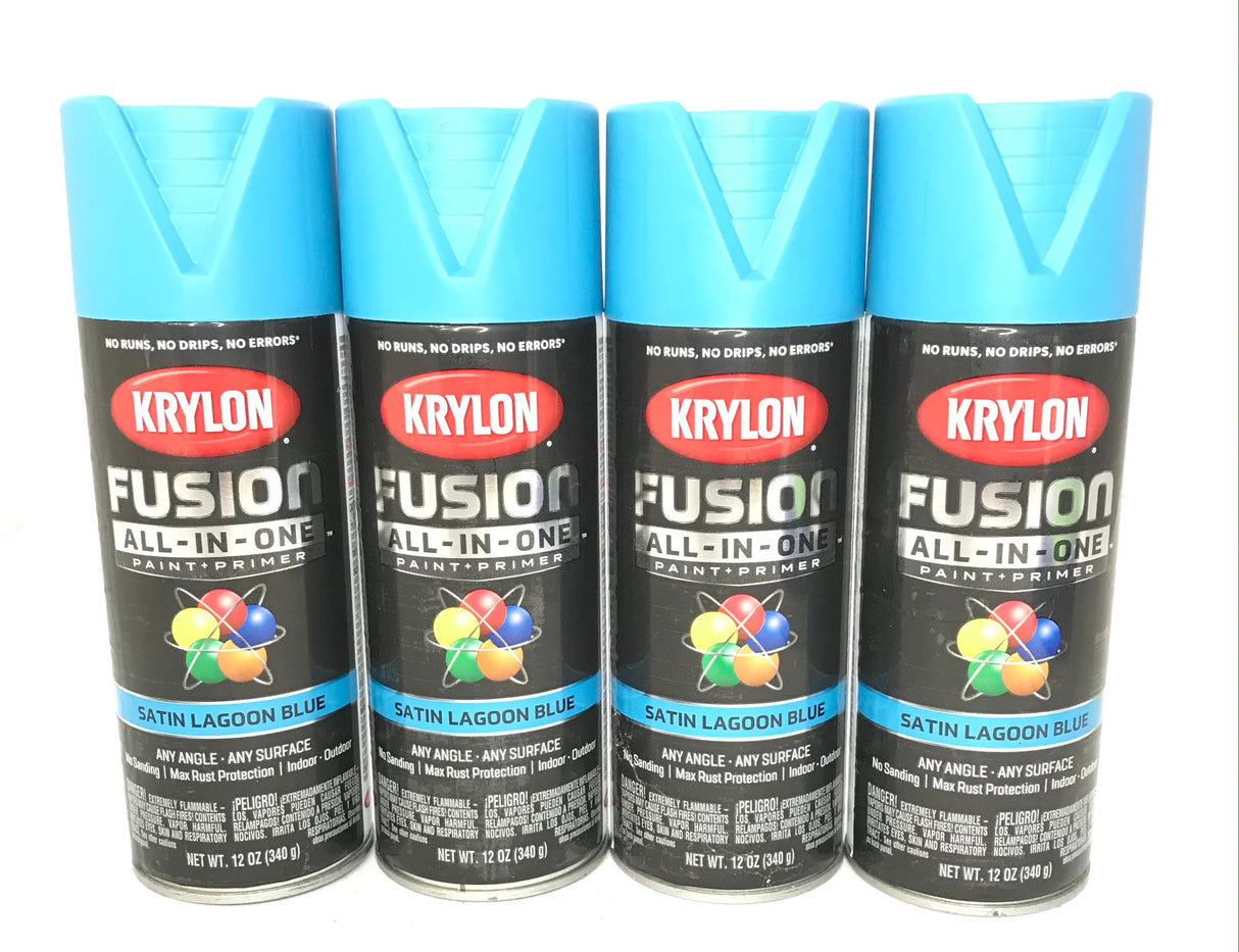 KRYLON 2741-4 PACK SATIN LAGOON BLUE All-In-One Fusion Paint & Primer - No-Peel - 12 oz Aerosol
