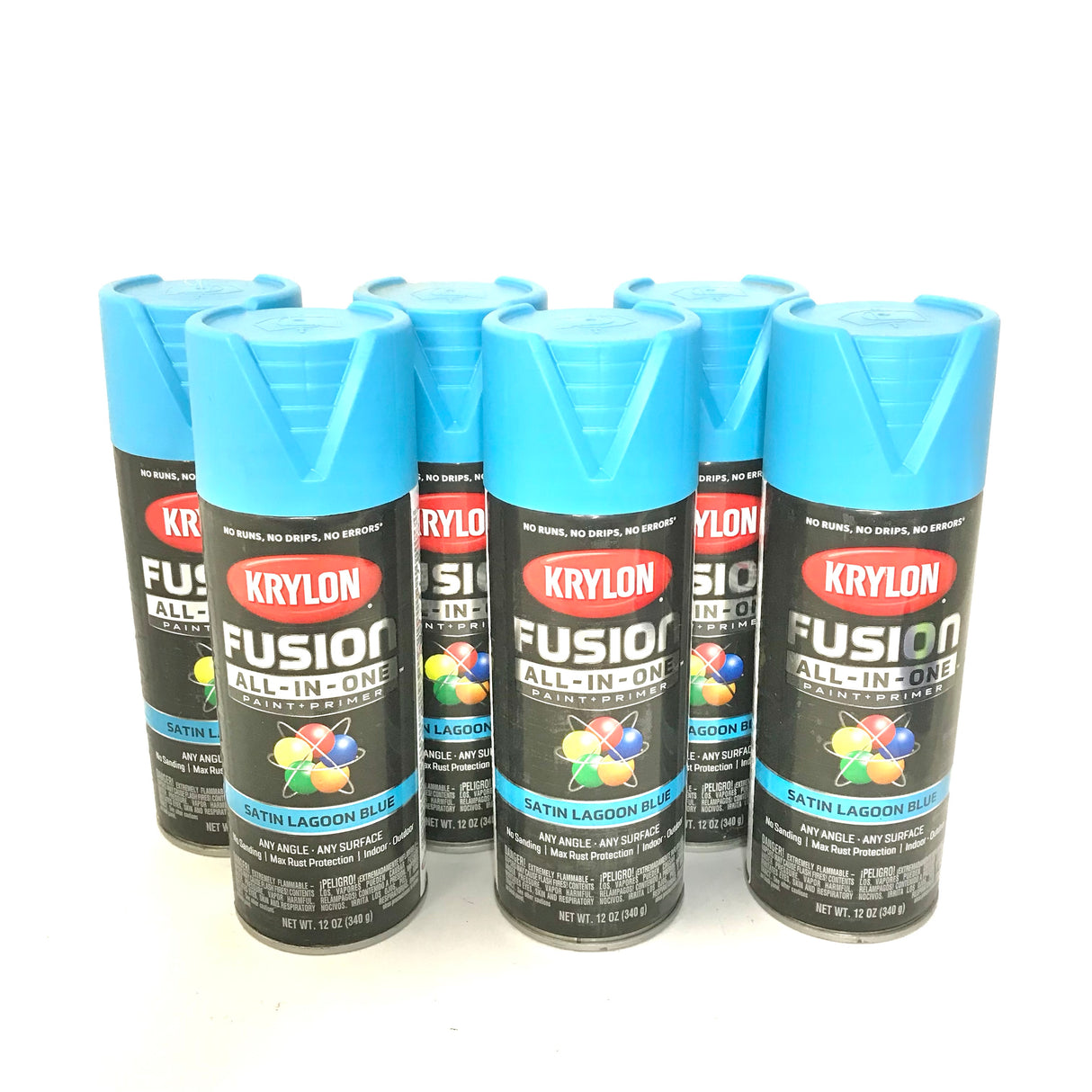 KRYLON 2741-6 PACK SATIN LAGOON BLUE All-In-One Fusion Paint & Primer - No-Peel - 12 oz Aerosol