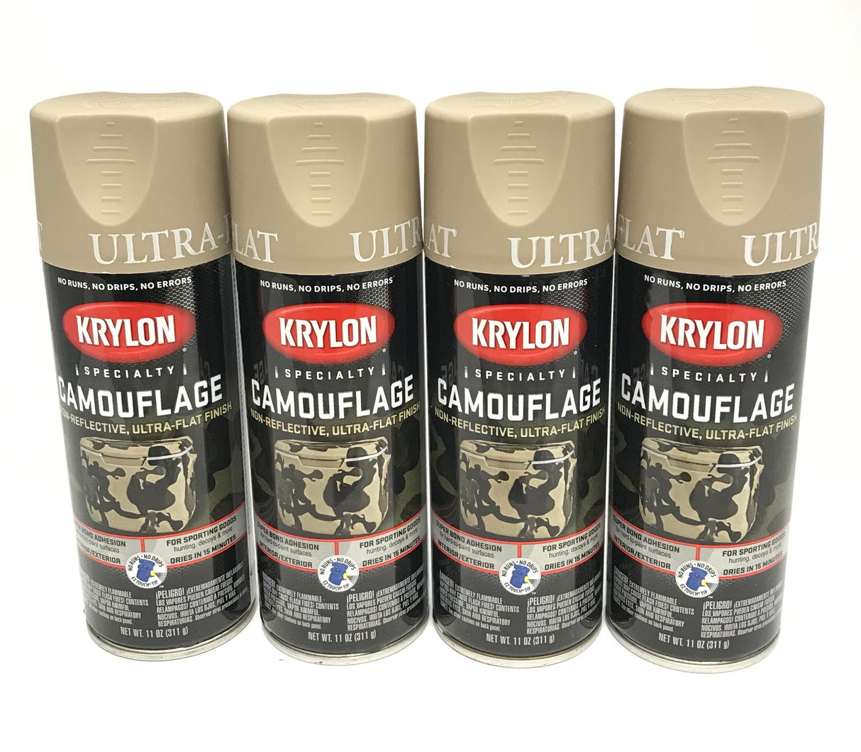 KRYLON 4291-4 PACK KHAKI Camouflage Non-Reflective Ultra-Flat Finish Spray Paint- 11 oz Aerosol
