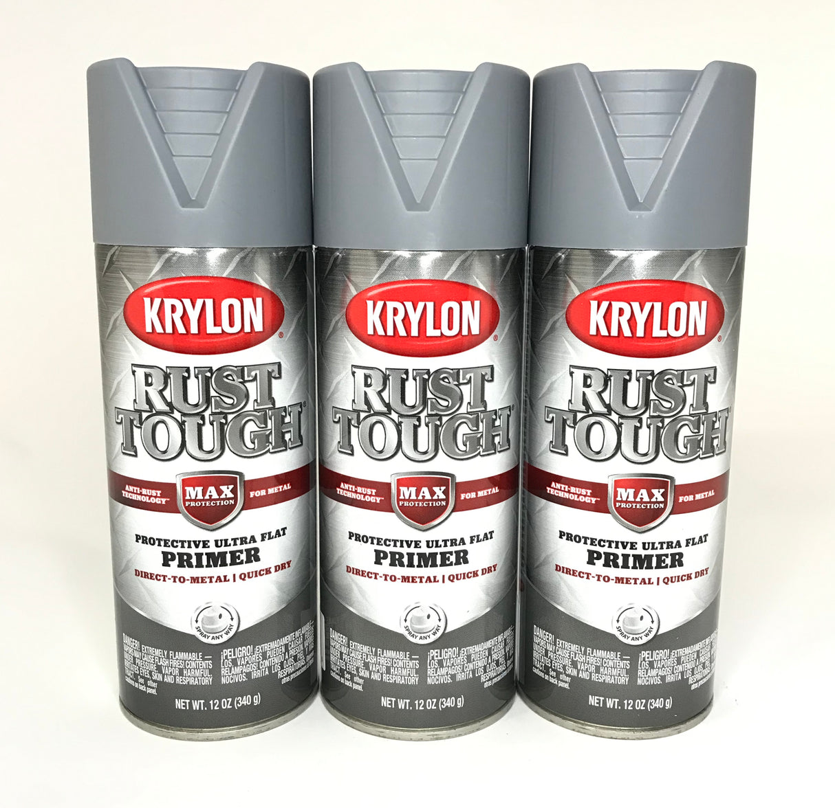 KRYLON RTA9205-3 PACK Rust Tough GRAY Primer - Max Protection - Quick Dry - 12 oz