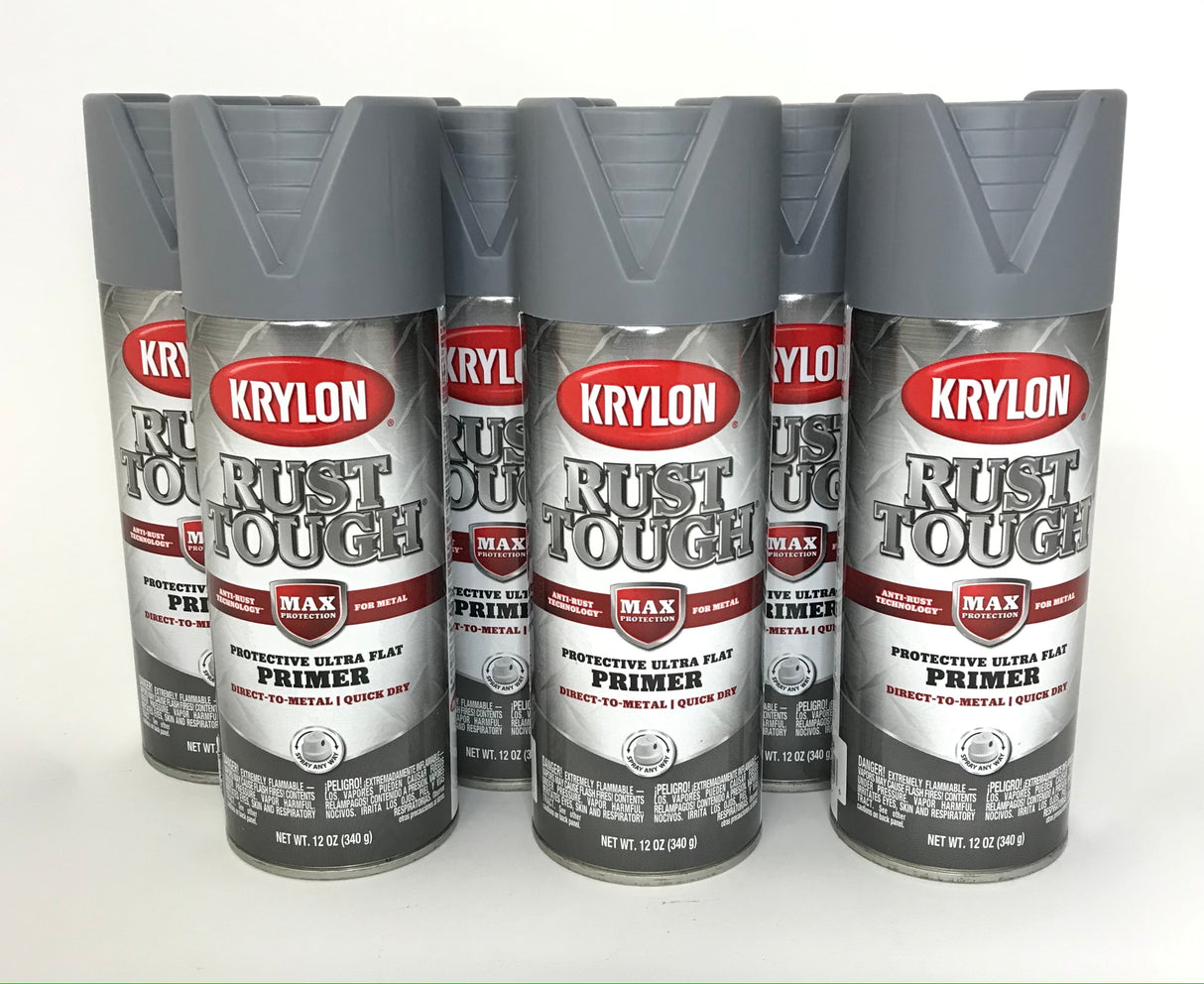 KRYLON RTA9205-6 PACK Rust Tough GRAY Primer - Max Protection - Quick Dry - 12 oz