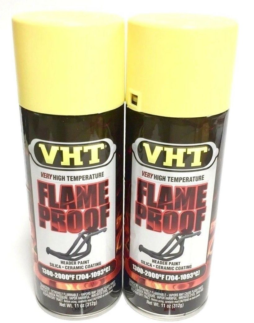 VHT SP108-2 PACK High Temperature Flame Proof FLAT YELLOW Header Spray Paint - 11oz