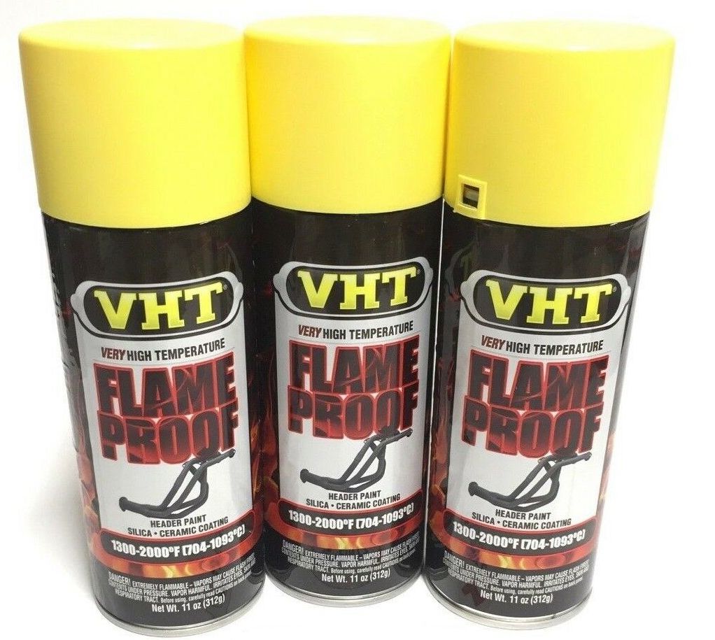 VHT SP108-3 PACK High Temperature Flame Proof FLAT YELLOW Header Spray Paint - 11oz