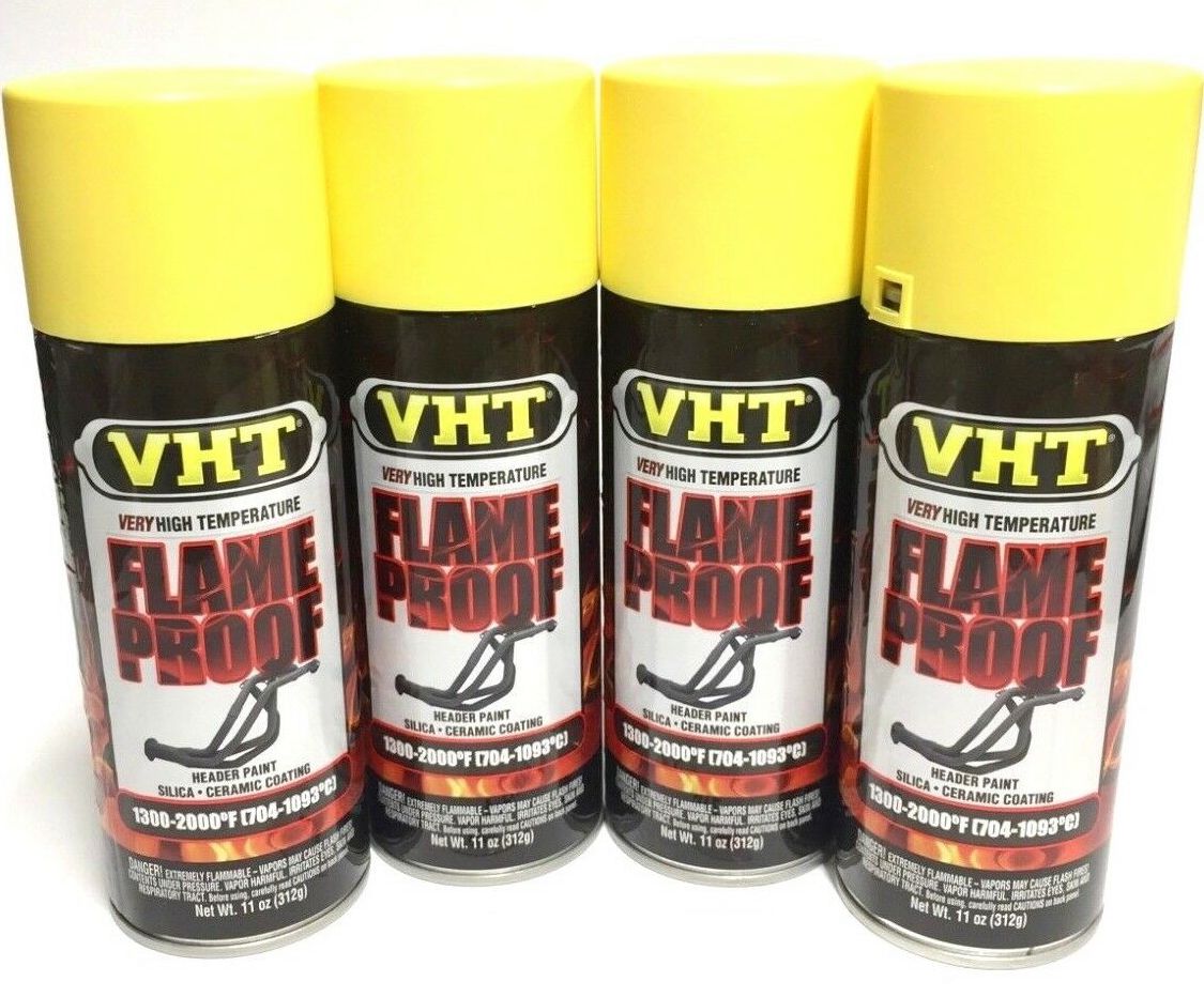 VHT SP108-4 PACK High Temperature Flame Proof FLAT YELLOW Header Spray Paint - 11oz