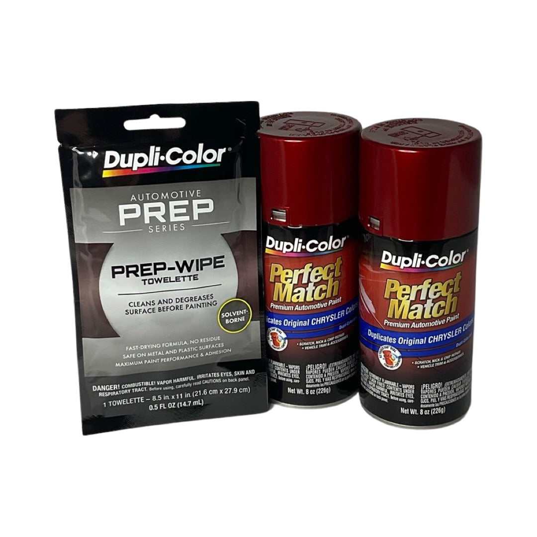 Dupli-Color BCC0412 2 Pack + Prep Wipe Bundle - Chrysler Inferno Red Metallic Perfect Match Automotive Spray Paint - 8 oz. cans with Prep Wipe (3 Items)