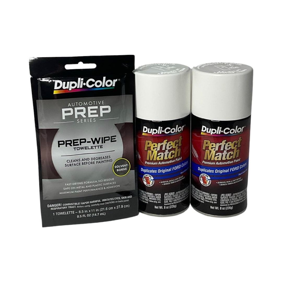 Dupli-Color BFM0335 2 Pack + Prep Wipe Bundle - Ford Performance White Perfect Match Automotive Spray Paint - 8 oz. cans with Prep Wipe (3 Items)