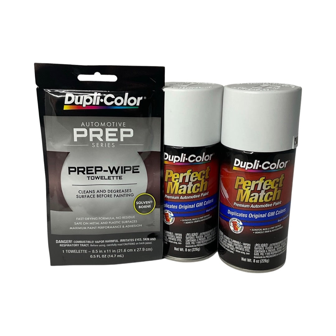 Dupli-Color BGM0433 2 Pack + Prep Wipe Bundle - GM Bright White Perfect Match Automotive Spray Paint - 8 oz. cans with Prep Wipe (3 Items)