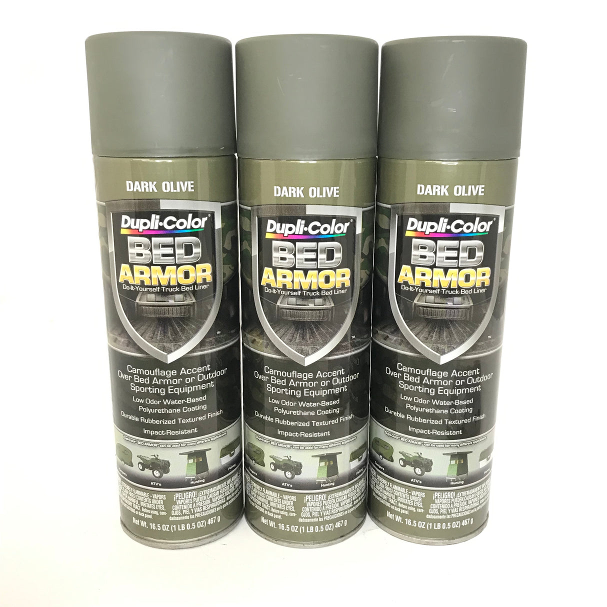 Duplicolor BAA2020-3 PACK Dark Olive Camouflage Bed Armor - Rubberized Textured Finish - Low Odor - Water Based - Durable - 16.5 oz