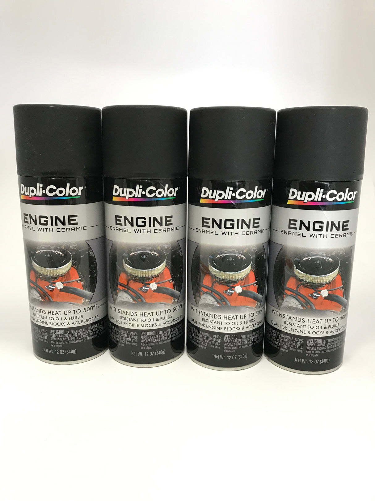 Duplicolor DE1654-4 PACK Engine Enamel Paint w/ Ceramic, Flat Black-12oz Aerosol