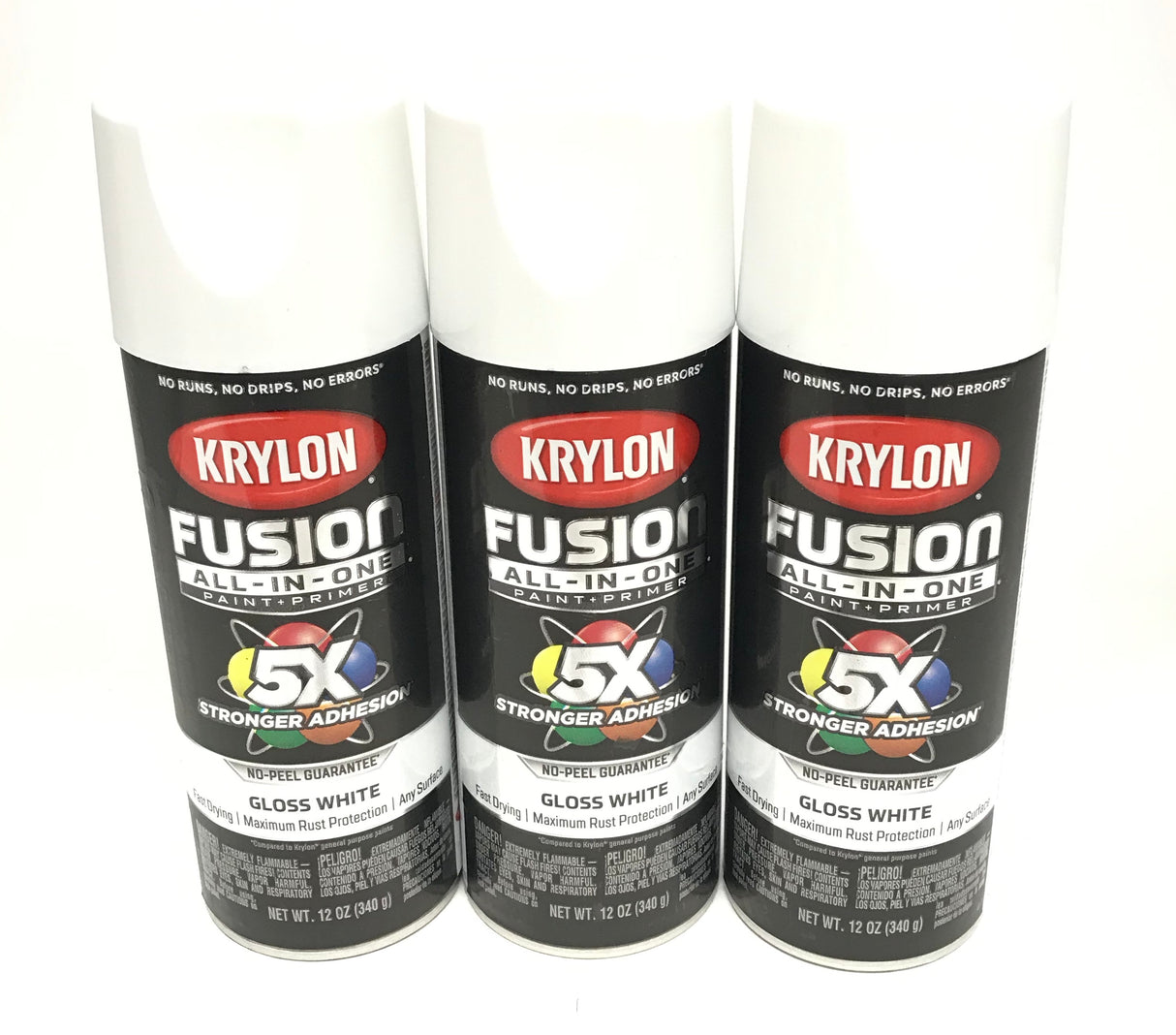 KRYLON 2727-3 PACK Gloss White All-In-One Fusion Paint & Primer - No-Peel - 12 oz Aerosol