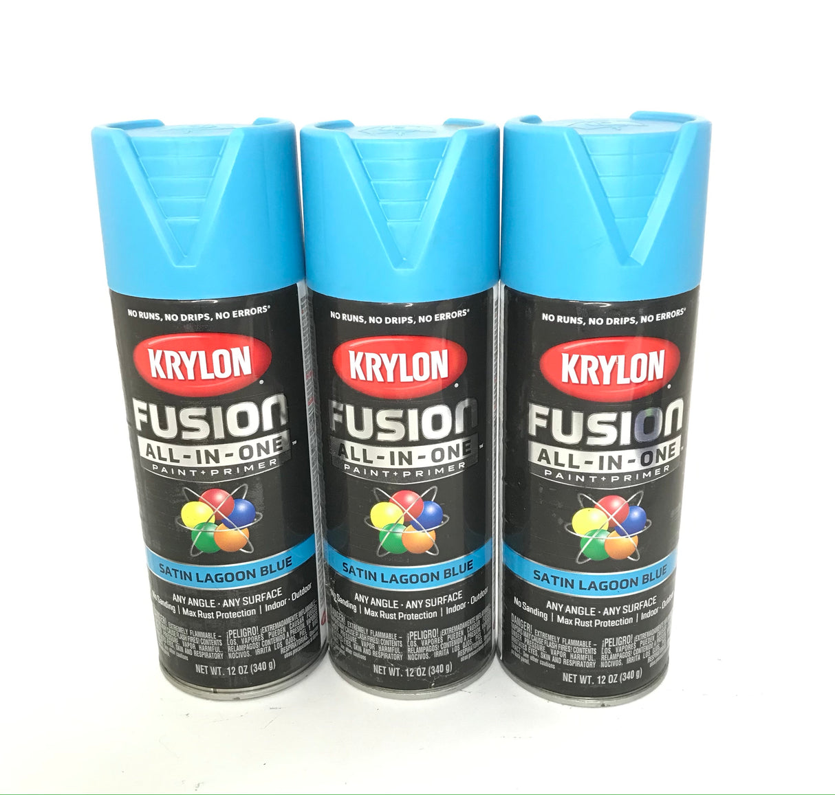 KRYLON 2741-3 PACK SATIN LAGOON BLUE All-In-One Fusion Paint & Primer - No-Peel - 12 oz Aerosol