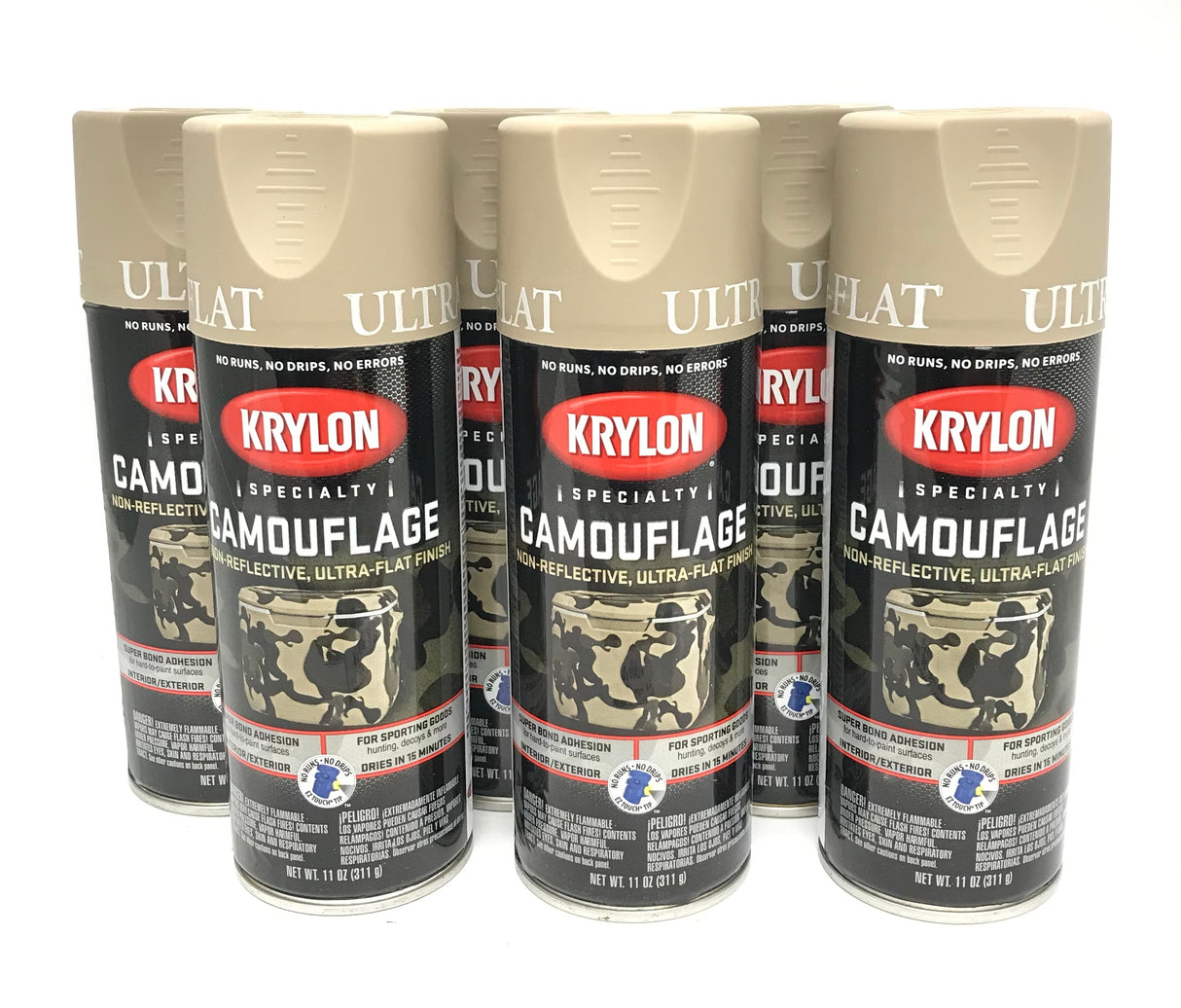 KRYLON 4291-6 PACK KHAKI Camouflage Non-Reflective Ultra-Flat Finish Spray Paint-  11 oz Aerosol