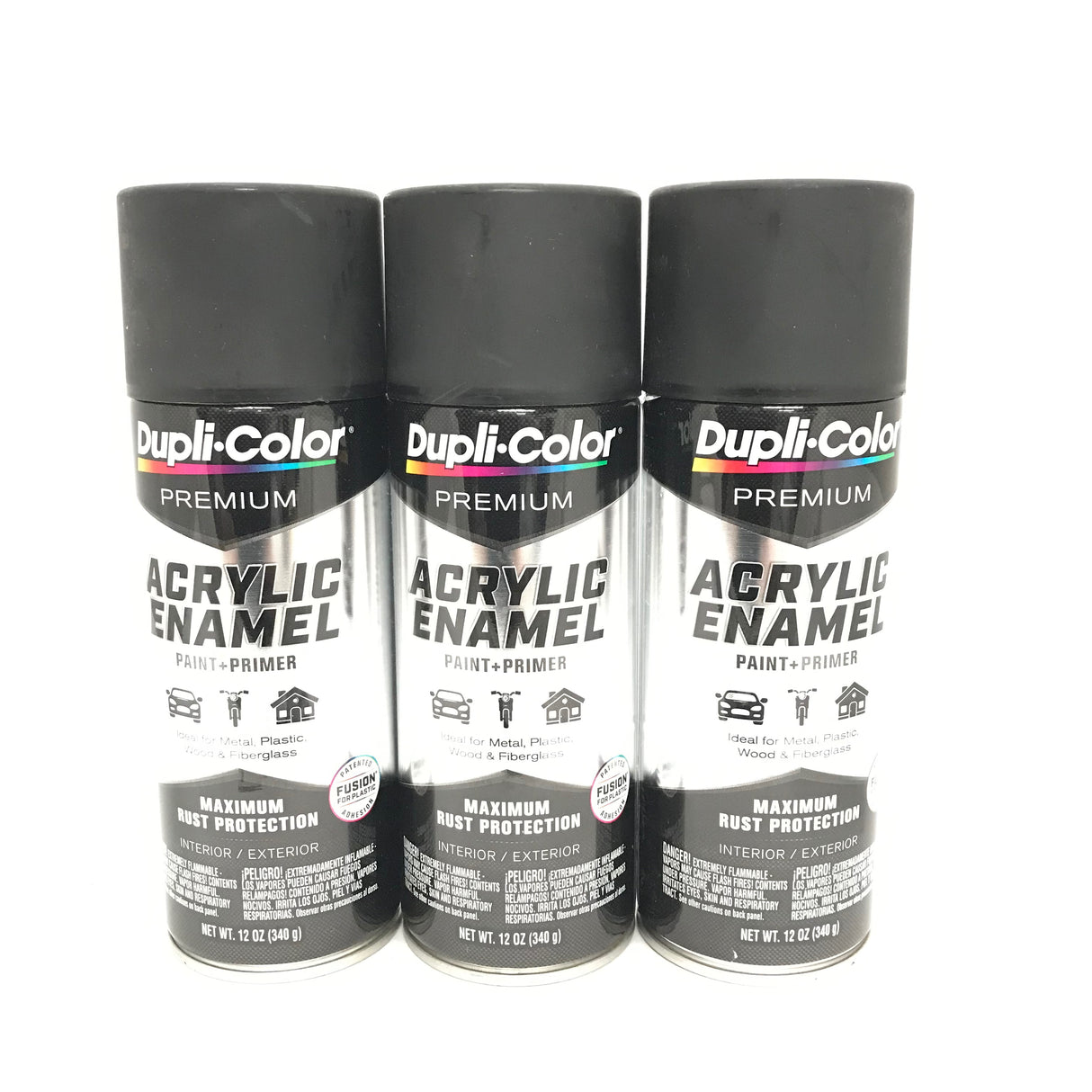 Duplicolor PAE102-3 Pack Flat Black Premium Acrylic Enamel - Max Rust Protection - 12 oz